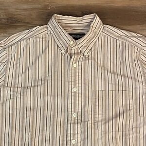 Vintage Eddie Bauer Shirt Mens Large Tall Button Down Stripe Long Sleeve Cotton